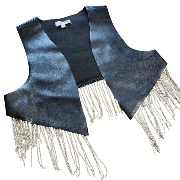 Hot & Delicious cropped vest faux leather rhinestone fringe size M - Picture 4 of 8